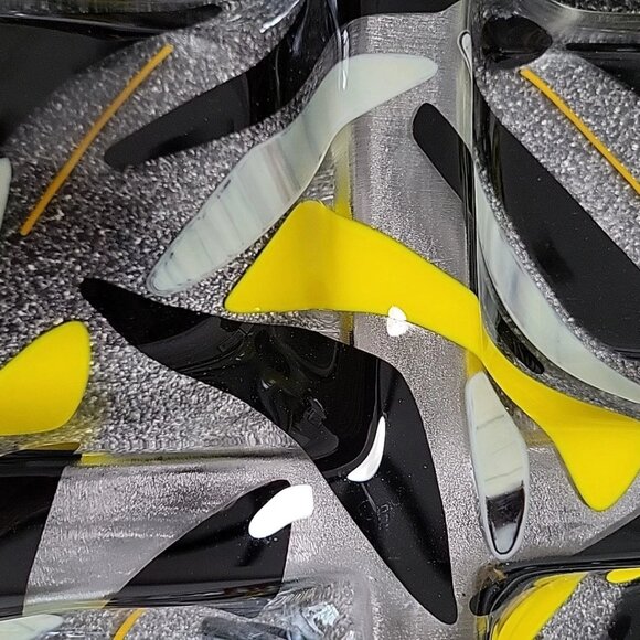 Art Glass Divided Section Dish Tray Abstract Clear Yellow Black - Picture 5 of 8